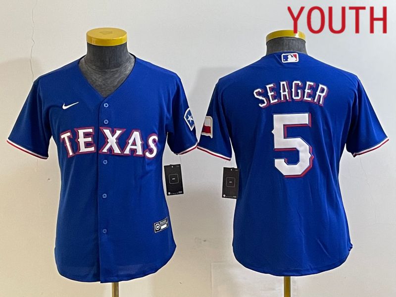 Youth Texas Rangers #5 Seager Blue Game Nike 2023 MLB Jersey style 1->youth mlb jersey->Youth Jersey